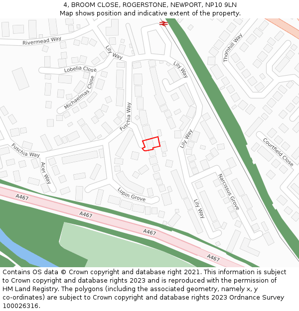 4, BROOM CLOSE, ROGERSTONE, NEWPORT, NP10 9LN: Location map and indicative extent of plot