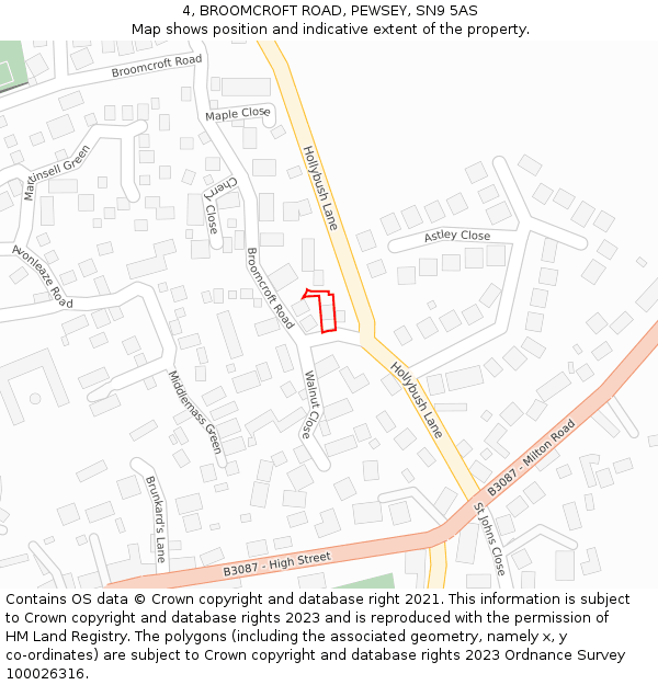 4, BROOMCROFT ROAD, PEWSEY, SN9 5AS: Location map and indicative extent of plot