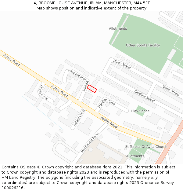 4, BROOMEHOUSE AVENUE, IRLAM, MANCHESTER, M44 5FT: Location map and indicative extent of plot