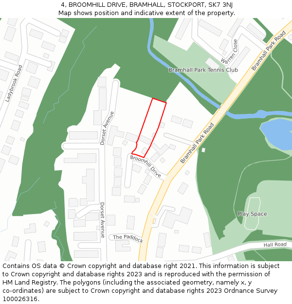 4, BROOMHILL DRIVE, BRAMHALL, STOCKPORT, SK7 3NJ: Location map and indicative extent of plot