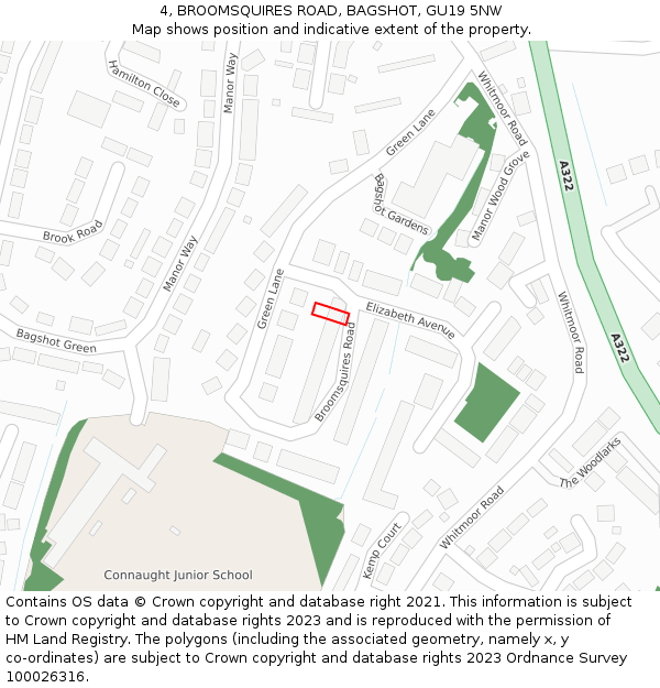 4, BROOMSQUIRES ROAD, BAGSHOT, GU19 5NW: Location map and indicative extent of plot