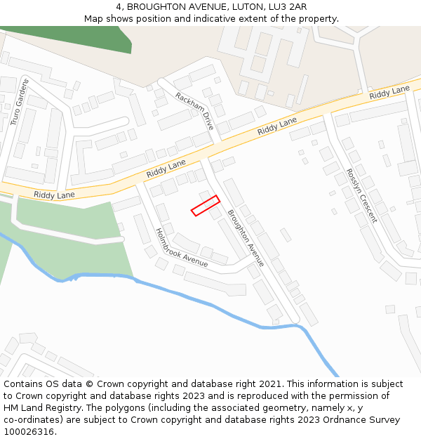 4, BROUGHTON AVENUE, LUTON, LU3 2AR: Location map and indicative extent of plot