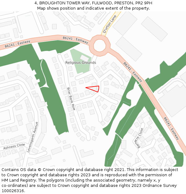 4, BROUGHTON TOWER WAY, FULWOOD, PRESTON, PR2 9PH: Location map and indicative extent of plot