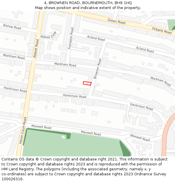 4, BROWNEN ROAD, BOURNEMOUTH, BH9 1HQ: Location map and indicative extent of plot