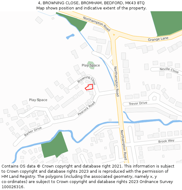 4, BROWNING CLOSE, BROMHAM, BEDFORD, MK43 8TQ: Location map and indicative extent of plot