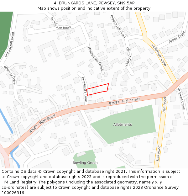 4, BRUNKARDS LANE, PEWSEY, SN9 5AP: Location map and indicative extent of plot