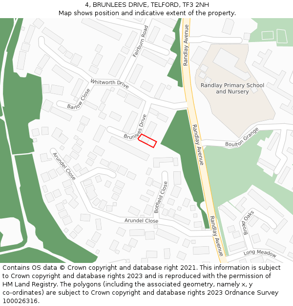 4, BRUNLEES DRIVE, TELFORD, TF3 2NH: Location map and indicative extent of plot