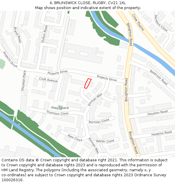 4, BRUNSWICK CLOSE, RUGBY, CV21 1XL: Location map and indicative extent of plot