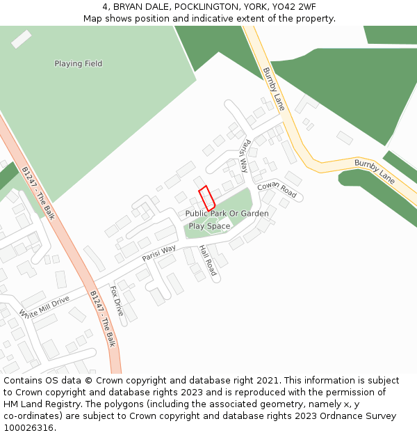 4, BRYAN DALE, POCKLINGTON, YORK, YO42 2WF: Location map and indicative extent of plot