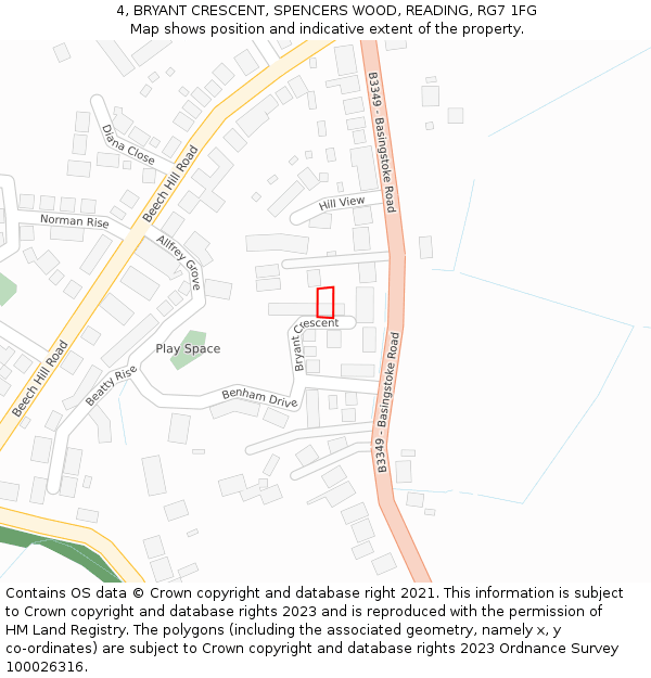 4, BRYANT CRESCENT, SPENCERS WOOD, READING, RG7 1FG: Location map and indicative extent of plot