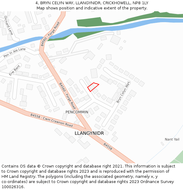 4, BRYN CELYN WAY, LLANGYNIDR, CRICKHOWELL, NP8 1LY: Location map and indicative extent of plot