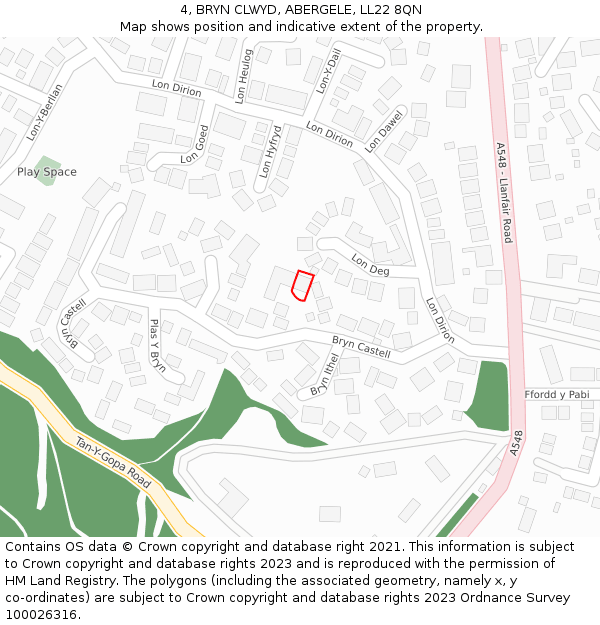 4, BRYN CLWYD, ABERGELE, LL22 8QN: Location map and indicative extent of plot