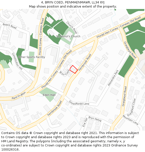 4, BRYN COED, PENMAENMAWR, LL34 6YJ: Location map and indicative extent of plot