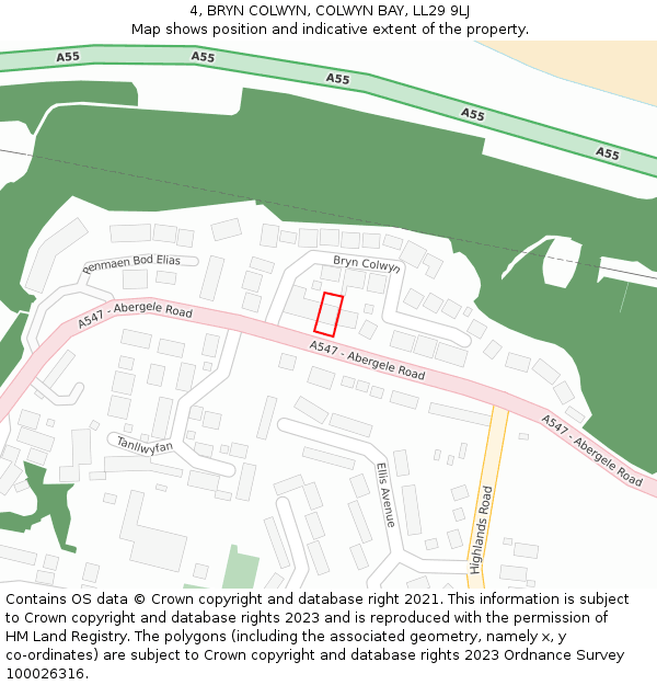 4, BRYN COLWYN, COLWYN BAY, LL29 9LJ: Location map and indicative extent of plot