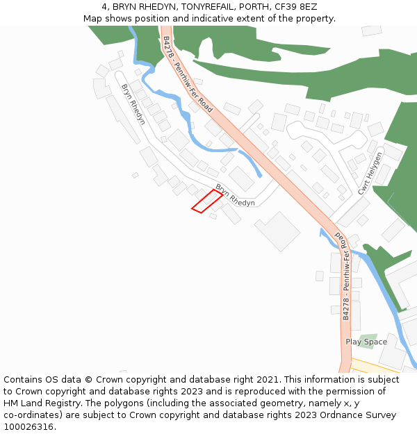 4, BRYN RHEDYN, TONYREFAIL, PORTH, CF39 8EZ: Location map and indicative extent of plot