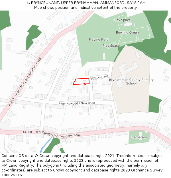 4, BRYNCEUNANT, UPPER BRYNAMMAN, AMMANFORD, SA18 1AH: Location map and indicative extent of plot