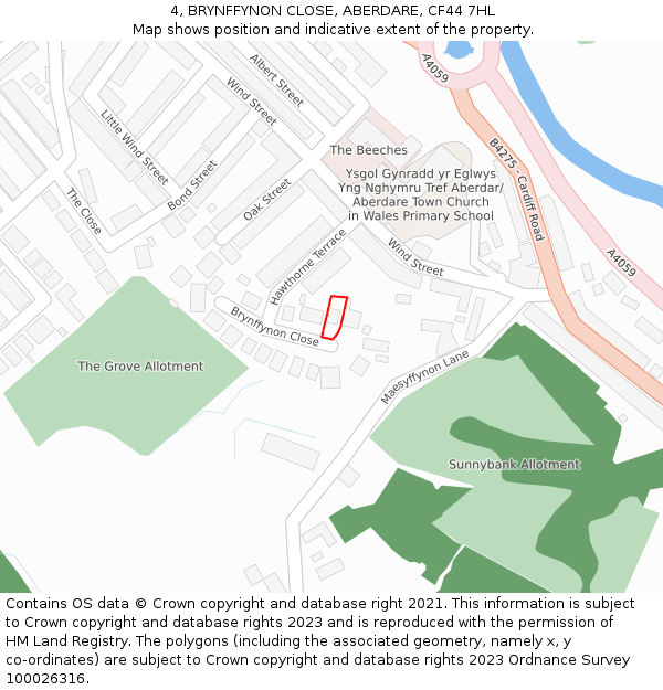 4, BRYNFFYNON CLOSE, ABERDARE, CF44 7HL: Location map and indicative extent of plot