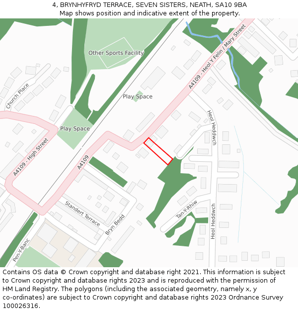 4, BRYNHYFRYD TERRACE, SEVEN SISTERS, NEATH, SA10 9BA: Location map and indicative extent of plot