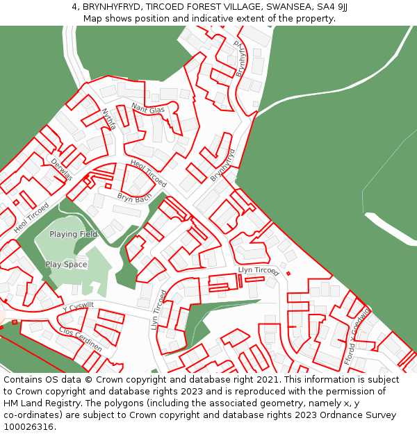 4, BRYNHYFRYD, TIRCOED FOREST VILLAGE, SWANSEA, SA4 9JJ: Location map and indicative extent of plot