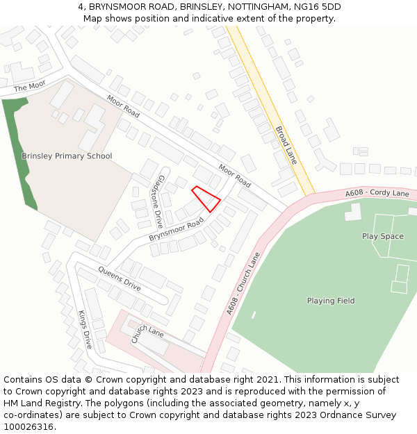 4, BRYNSMOOR ROAD, BRINSLEY, NOTTINGHAM, NG16 5DD: Location map and indicative extent of plot