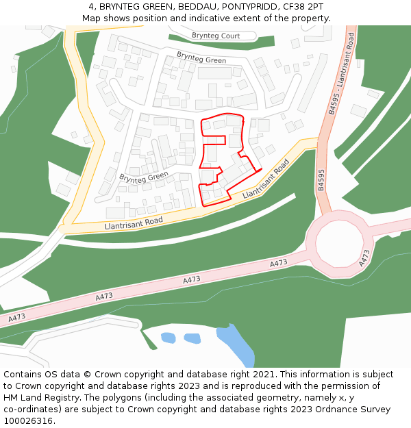 4, BRYNTEG GREEN, BEDDAU, PONTYPRIDD, CF38 2PT: Location map and indicative extent of plot