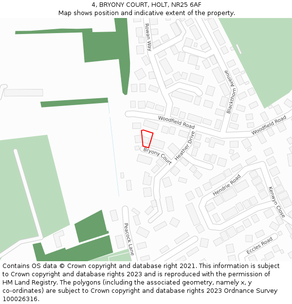 4, BRYONY COURT, HOLT, NR25 6AF: Location map and indicative extent of plot