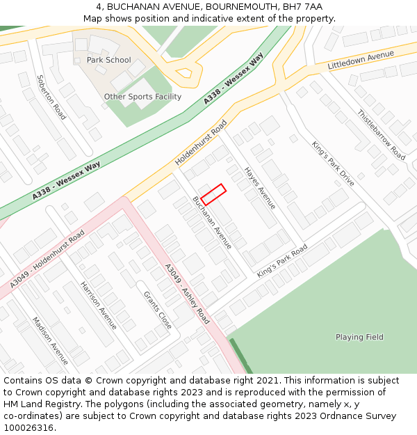 4, BUCHANAN AVENUE, BOURNEMOUTH, BH7 7AA: Location map and indicative extent of plot