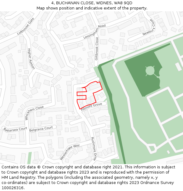 4, BUCHANAN CLOSE, WIDNES, WA8 9QD: Location map and indicative extent of plot