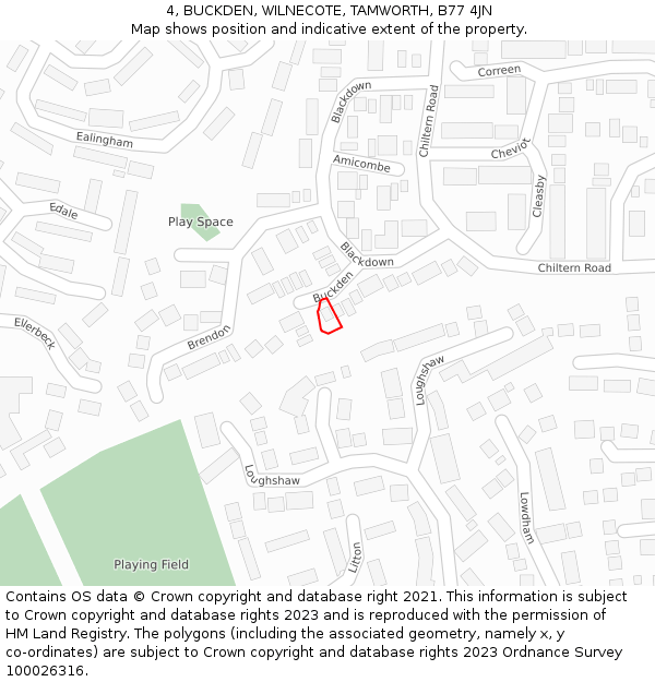 4, BUCKDEN, WILNECOTE, TAMWORTH, B77 4JN: Location map and indicative extent of plot