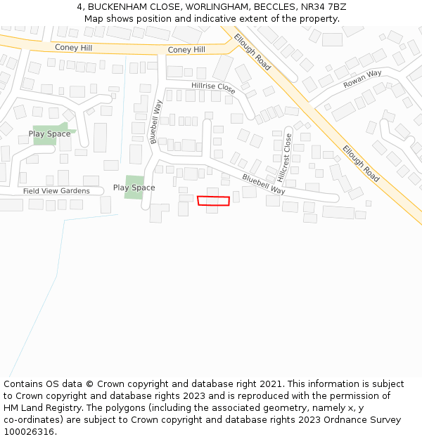 4, BUCKENHAM CLOSE, WORLINGHAM, BECCLES, NR34 7BZ: Location map and indicative extent of plot