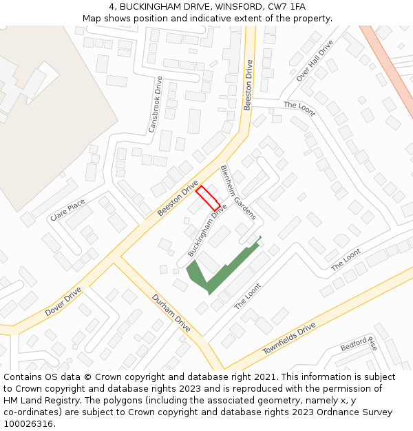 4, BUCKINGHAM DRIVE, WINSFORD, CW7 1FA: Location map and indicative extent of plot