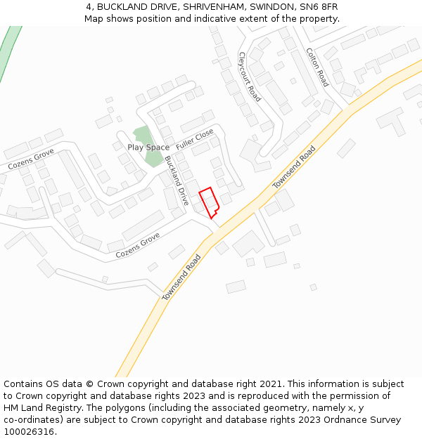 4, BUCKLAND DRIVE, SHRIVENHAM, SWINDON, SN6 8FR: Location map and indicative extent of plot