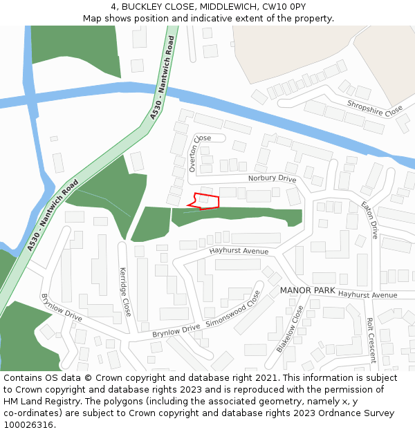4, BUCKLEY CLOSE, MIDDLEWICH, CW10 0PY: Location map and indicative extent of plot