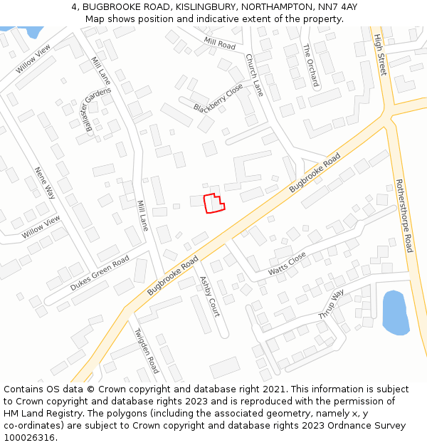 4, BUGBROOKE ROAD, KISLINGBURY, NORTHAMPTON, NN7 4AY: Location map and indicative extent of plot