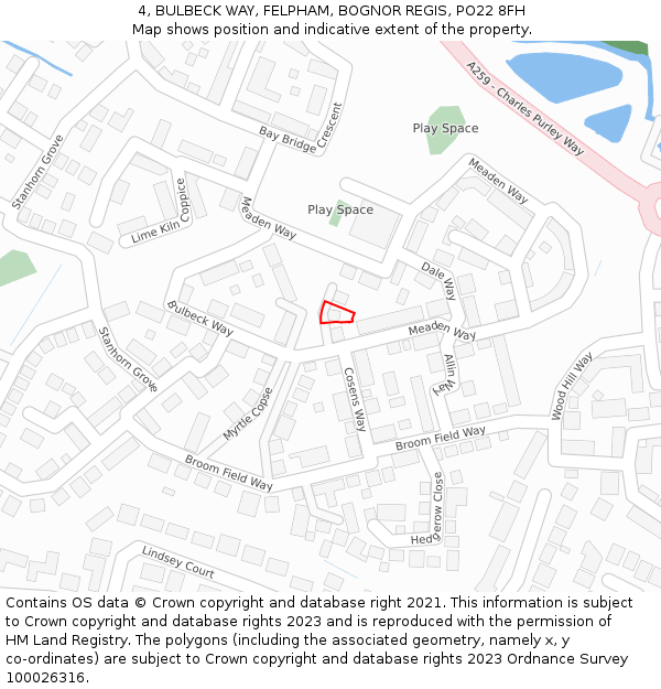 4, BULBECK WAY, FELPHAM, BOGNOR REGIS, PO22 8FH: Location map and indicative extent of plot