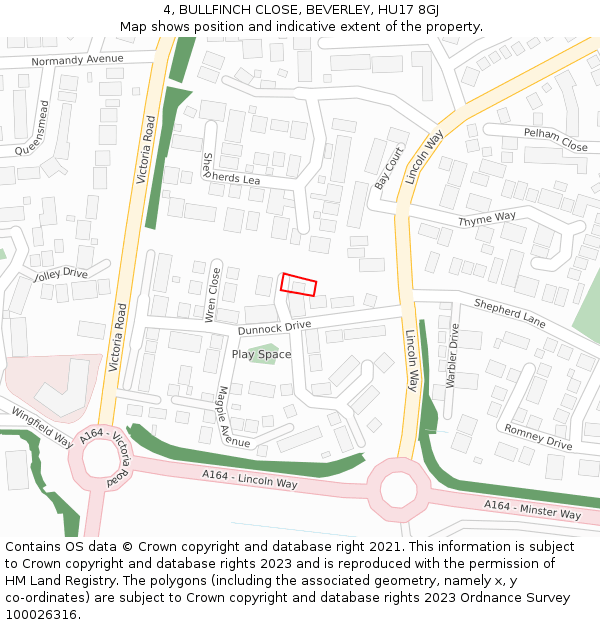 4, BULLFINCH CLOSE, BEVERLEY, HU17 8GJ: Location map and indicative extent of plot