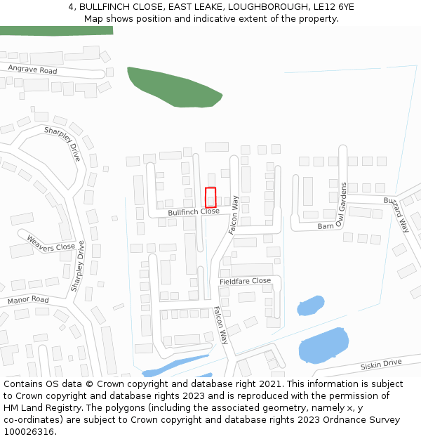 4, BULLFINCH CLOSE, EAST LEAKE, LOUGHBOROUGH, LE12 6YE: Location map and indicative extent of plot