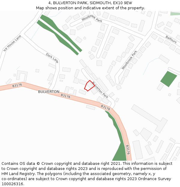 4, BULVERTON PARK, SIDMOUTH, EX10 9EW: Location map and indicative extent of plot