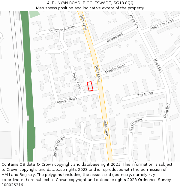 4, BUNYAN ROAD, BIGGLESWADE, SG18 8QQ: Location map and indicative extent of plot