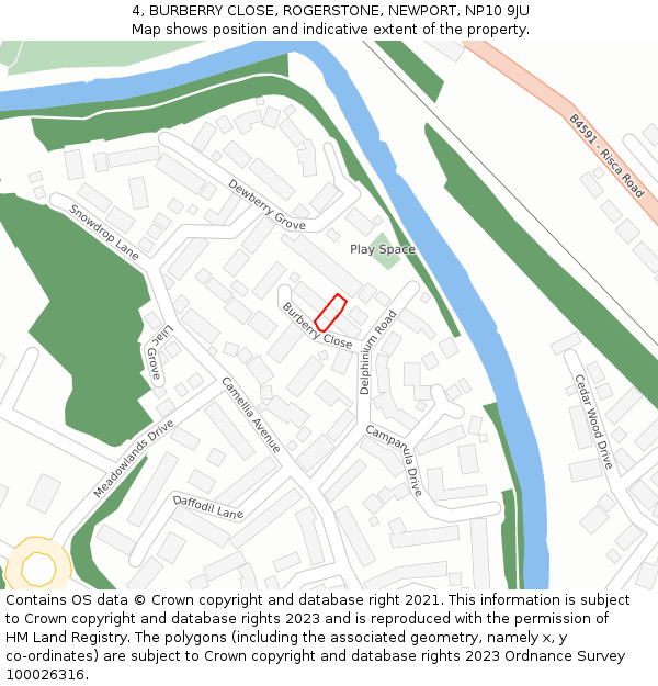 4, BURBERRY CLOSE, ROGERSTONE, NEWPORT, NP10 9JU: Location map and indicative extent of plot