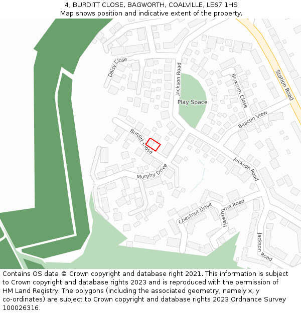 4, BURDITT CLOSE, BAGWORTH, COALVILLE, LE67 1HS: Location map and indicative extent of plot