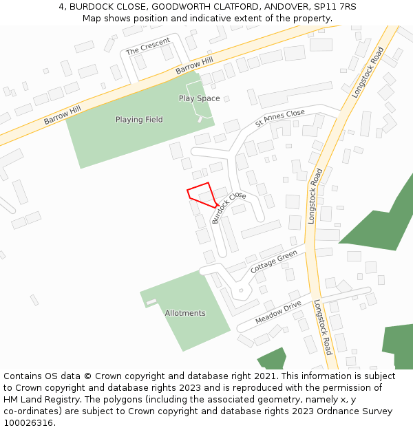 4, BURDOCK CLOSE, GOODWORTH CLATFORD, ANDOVER, SP11 7RS: Location map and indicative extent of plot