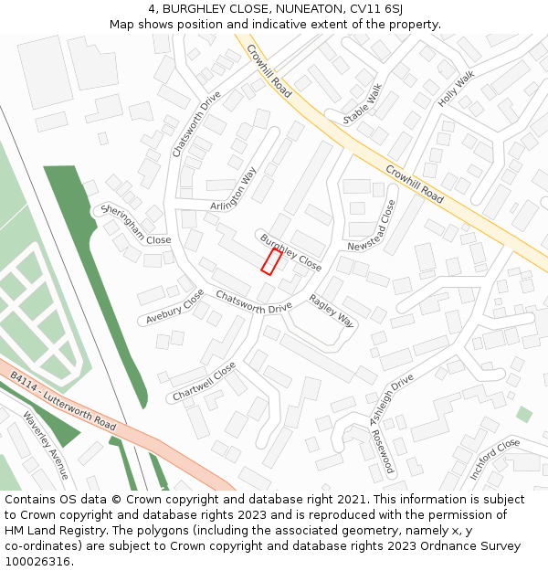 4, BURGHLEY CLOSE, NUNEATON, CV11 6SJ: Location map and indicative extent of plot
