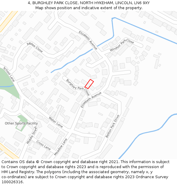 4, BURGHLEY PARK CLOSE, NORTH HYKEHAM, LINCOLN, LN6 9XY: Location map and indicative extent of plot