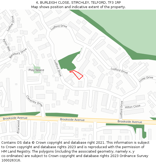 4, BURLEIGH CLOSE, STIRCHLEY, TELFORD, TF3 1RP: Location map and indicative extent of plot