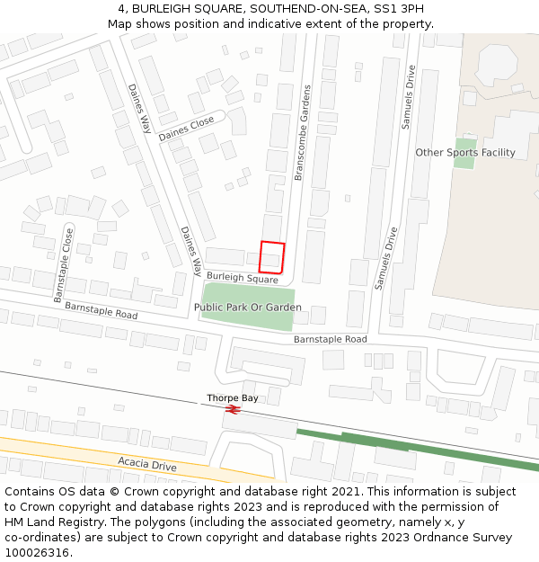 4, BURLEIGH SQUARE, SOUTHEND-ON-SEA, SS1 3PH: Location map and indicative extent of plot