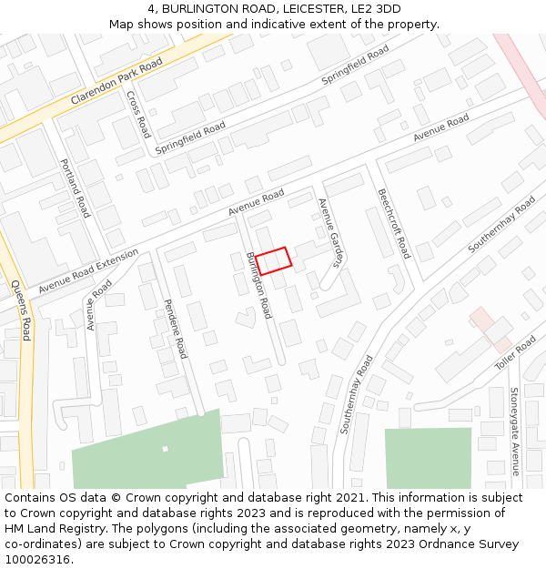 4, BURLINGTON ROAD, LEICESTER, LE2 3DD: Location map and indicative extent of plot