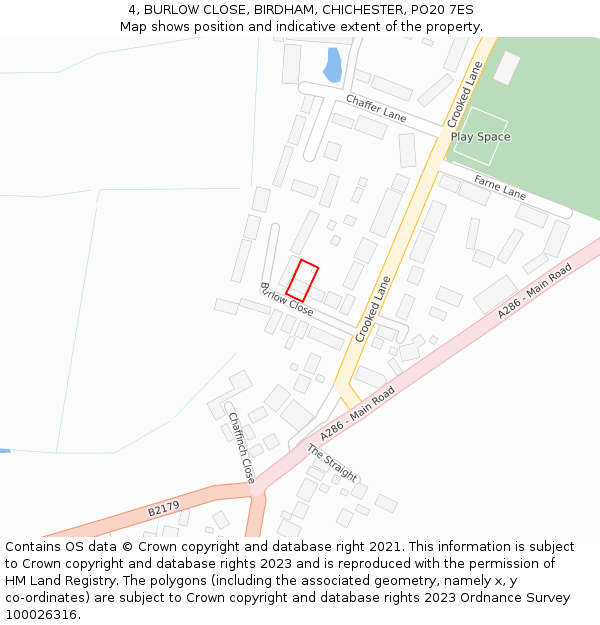 4, BURLOW CLOSE, BIRDHAM, CHICHESTER, PO20 7ES: Location map and indicative extent of plot