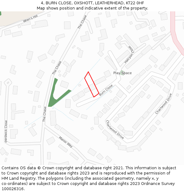4, BURN CLOSE, OXSHOTT, LEATHERHEAD, KT22 0HF: Location map and indicative extent of plot
