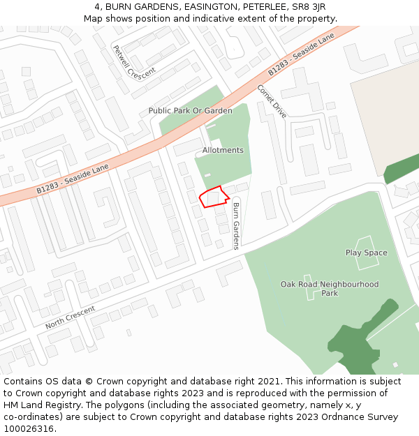 4, BURN GARDENS, EASINGTON, PETERLEE, SR8 3JR: Location map and indicative extent of plot